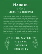 Nairobi name origin print with meaning and traits in dark green