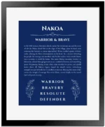 Nakoa custom name print for wall display in deep blue with black matte frame