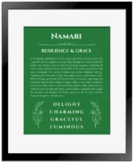 Namari custom name print for wall display in dark green with black matte frame
