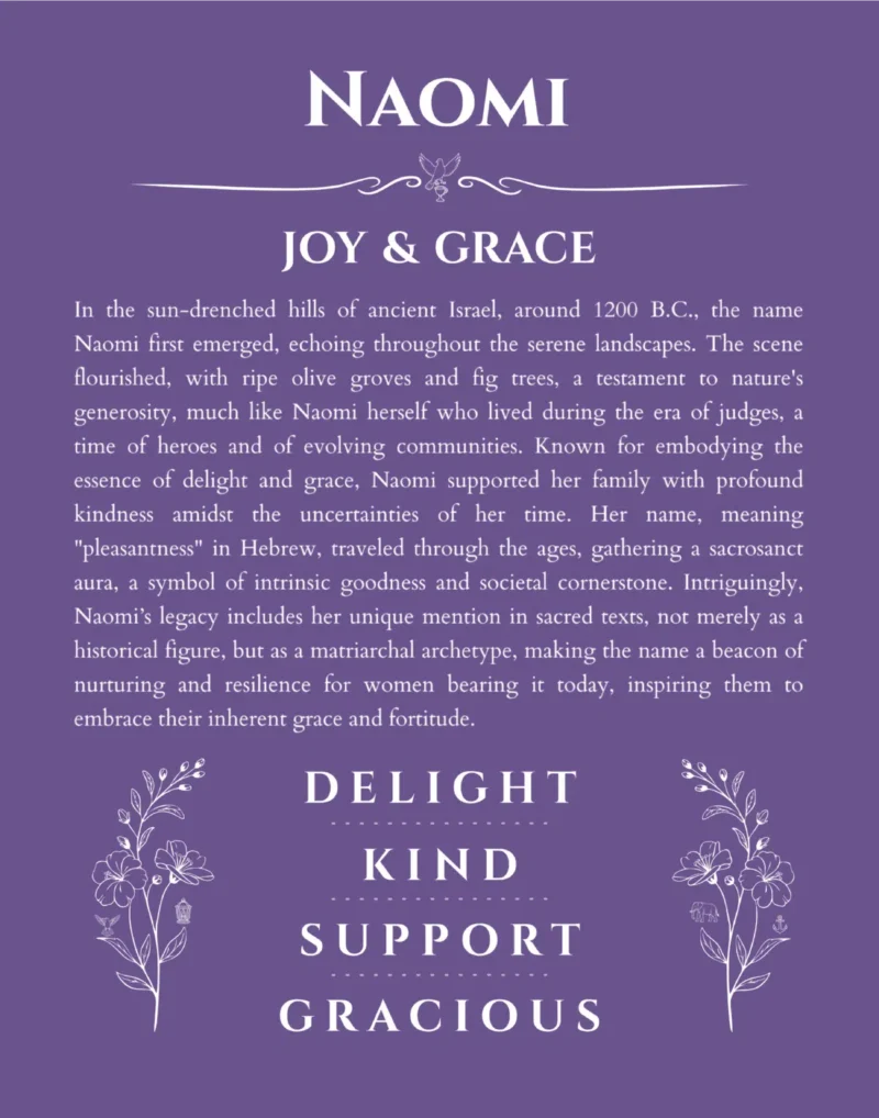 Naomi custom name art showing meaning and origin in purple