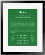 Nara custom name print for wall display in dark green with black matte frame