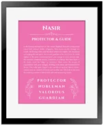Nasir custom name print for wall display in pink with black matte frame