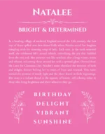 Natalee personalized wall art with the story of your name in pink