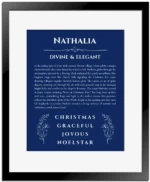 Nathalia custom name print for wall display in deep blue with black matte frame