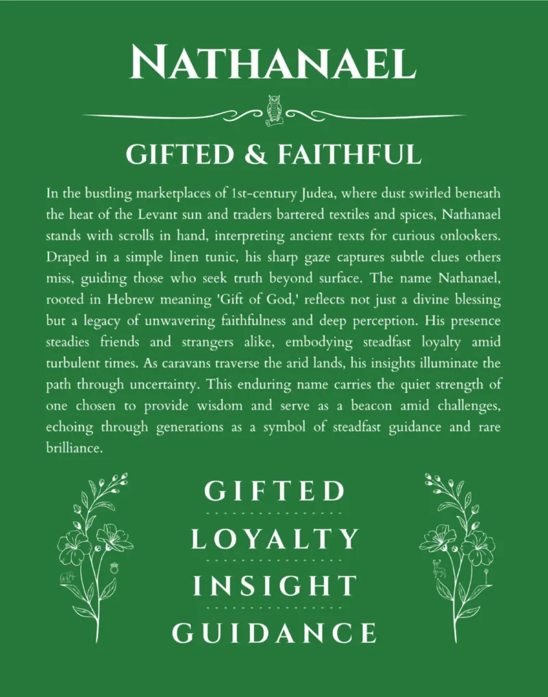 Nathanael custom name meaning print in dark green