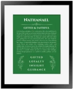 Nathanael custom name meaning print in dark green with black matte frame