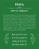 Nava custom name art showing meaning and origin in dark green