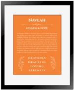 Naveah custom name meaning print in orange with black matte frame