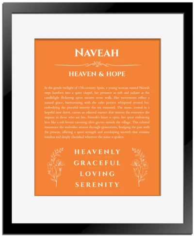 Naveah custom name meaning print in orange with black matte frame