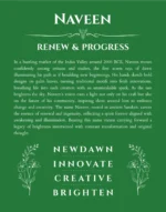 Naveen name origin print with meaning and traits in dark green
