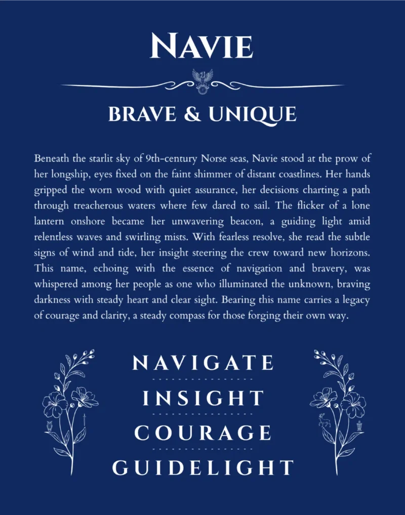 Navie name meaning gift print in deep blue