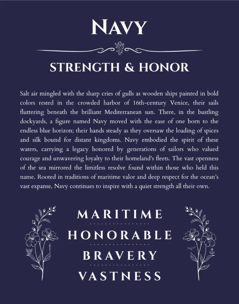 Navy personalized wall art with the story of your name in navy blue