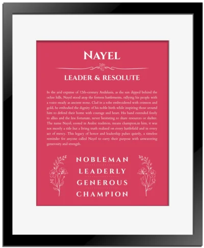 Nayel name meaning wall art by Get Your Story in red with black matte frame