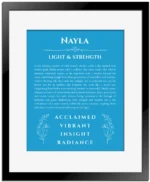 Nayla custom name meaning print in blue with black matte frame
