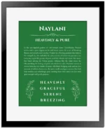 Naylani name meaning wall art by Get Your Story in dark green with black matte frame