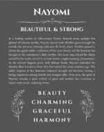 Nayomi personalized name art with origin story in gray
