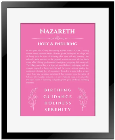 Nazareth name meaning gift print in pink with black matte frame