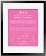Nazly personalized name meaning print in pink with black matte frame