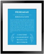 Nehemiah name meaning gift print in blue with black matte frame