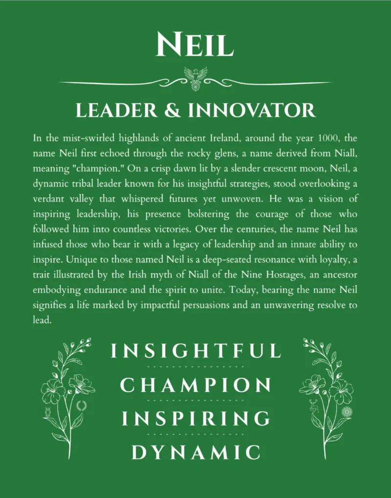 Neil custom name print for wall display in dark green