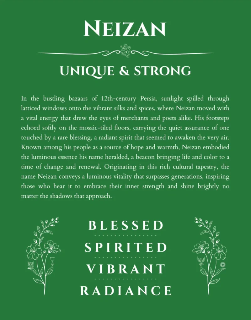 Neizan personalized wall art with the story of your name in dark green