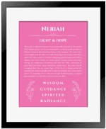 Neriah personalized wall art with the story of your name in pink with black matte frame