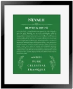 Nevaeh custom name meaning print in dark green with black matte frame
