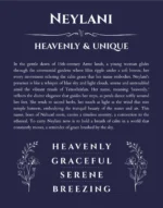 Neylani personalized name art with origin story in navy blue