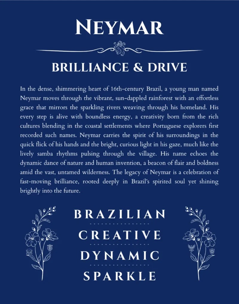 Neymar personalized name art with origin story in deep blue