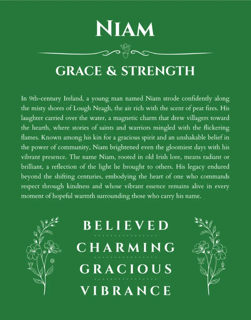 Niam custom name meaning print in dark green