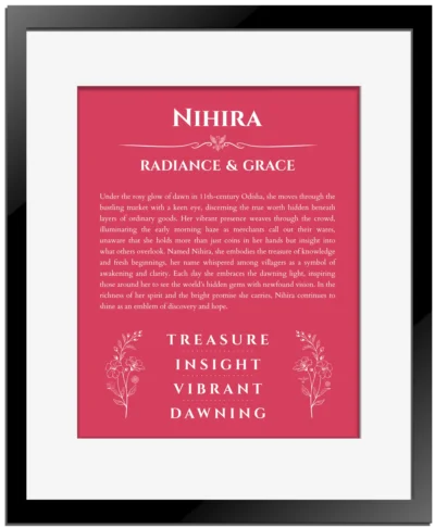 Nihira name meaning gift print in red with black matte frame