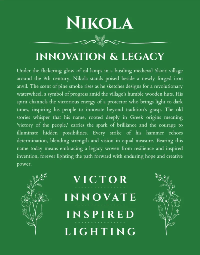 Nikola name origin print with meaning and traits in dark green