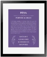 Niya custom name print for wall display in purple with black matte frame