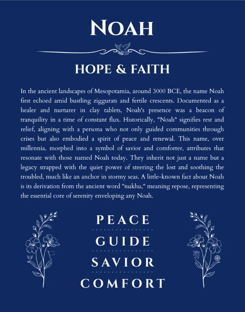 Noah personalized name meaning print in deep blue