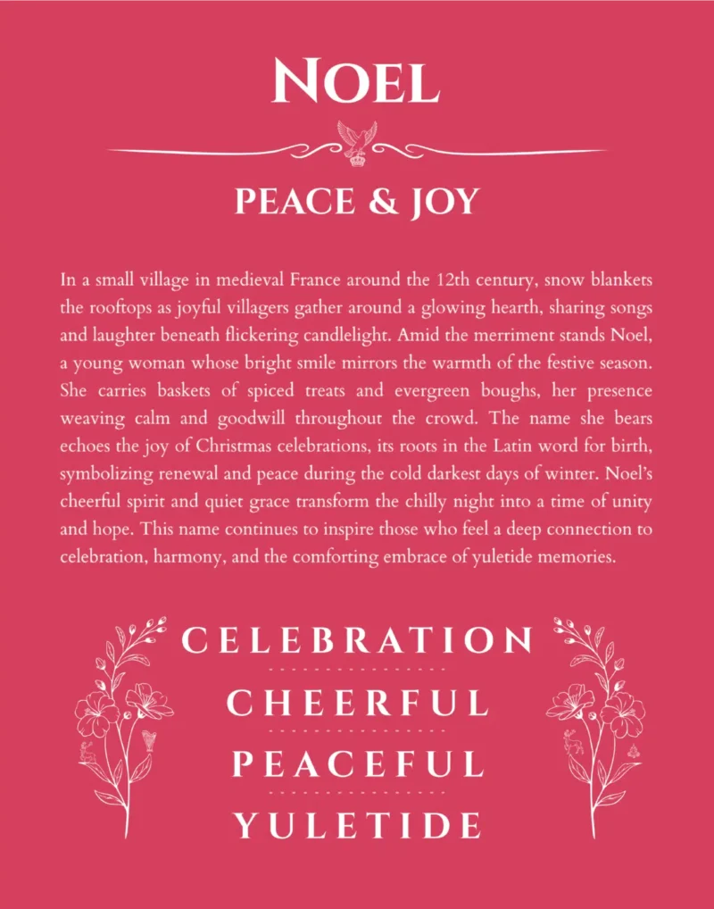 Noel name origin print with meaning and traits in red