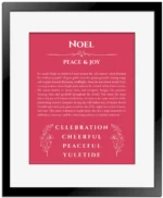 Noel name origin print with meaning and traits in red with black matte frame