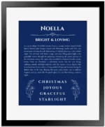 Noella name meaning wall art by Get Your Story in deep blue with black matte frame