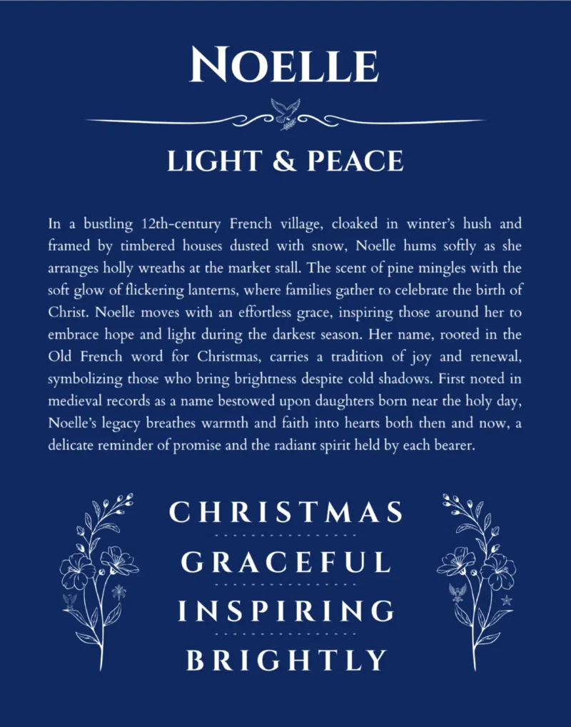 Noelle name meaning gift print in deep blue