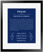 Noemi custom name meaning print in deep blue with black matte frame