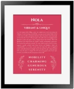 Nola personalized wall art with the story of your name in red with black matte frame