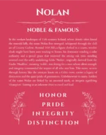 Nolan custom name art showing meaning and origin in red