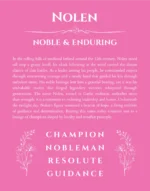 Nolen personalized name art with origin story in pink