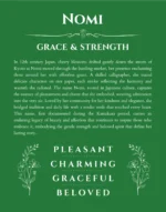 Nomi personalized wall art with the story of your name in dark green