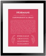 Normani personalized name meaning print in red with black matte frame