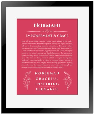 Normani personalized name meaning print in red with black matte frame