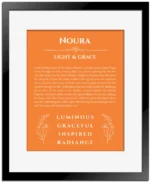 Noura personalized wall art with the story of your name in orange with black matte frame