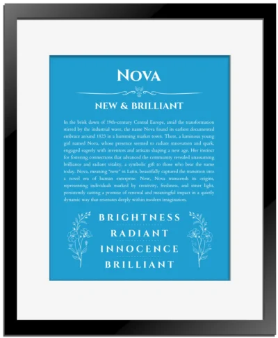 Nova custom name meaning print in blue with black matte frame