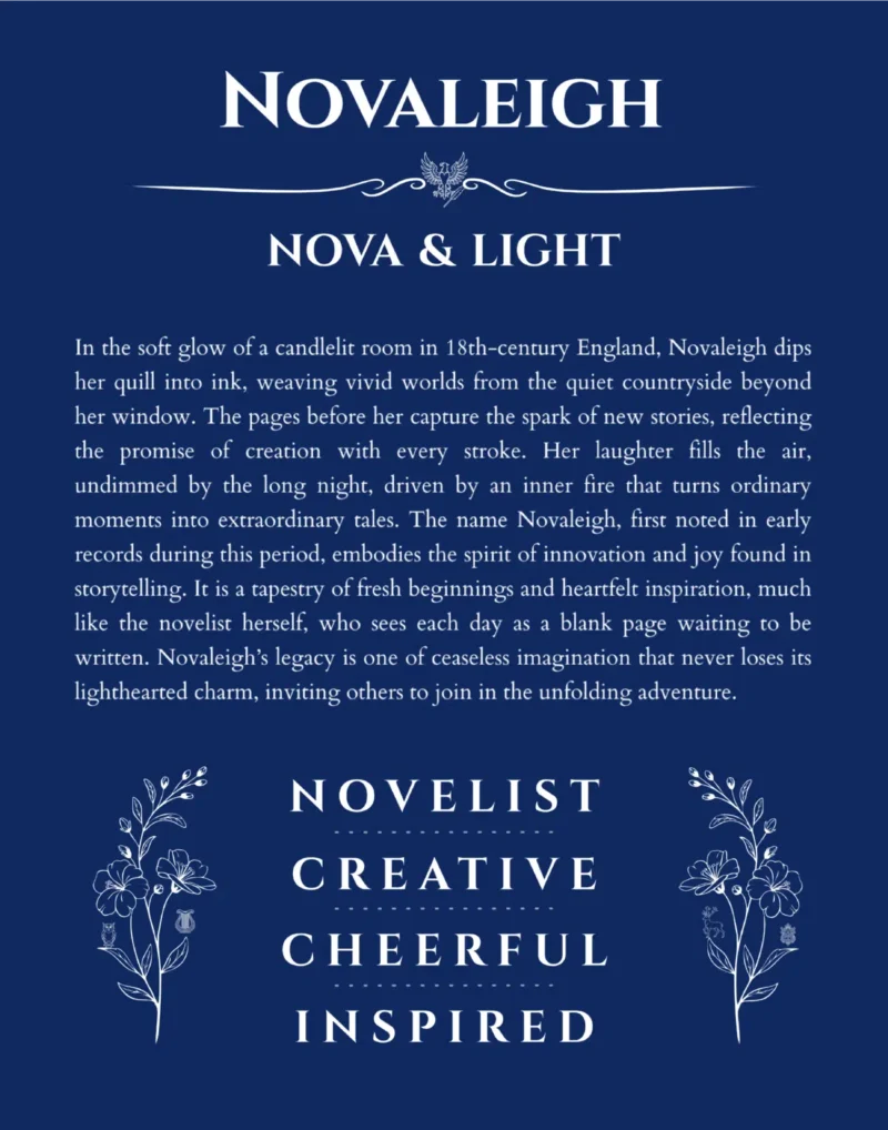 Novaleigh name meaning gift print in deep blue