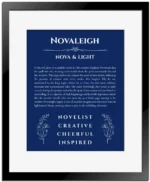 Novaleigh name meaning gift print in deep blue with black matte frame