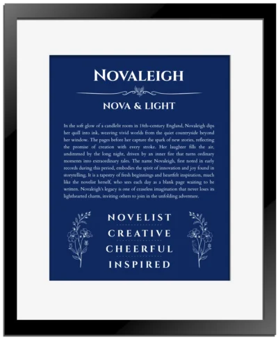 Novaleigh name meaning gift print in deep blue with black matte frame